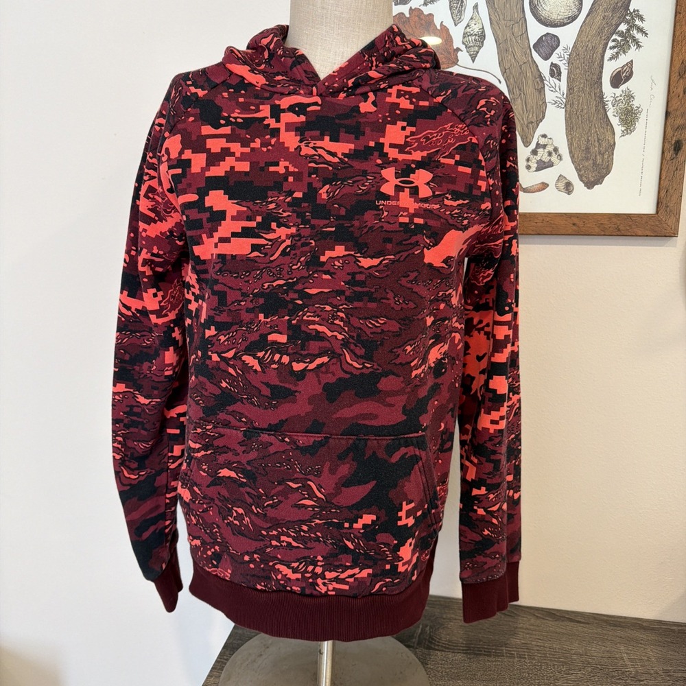 Under Armour Hoodie Youth XL Boys Relaxed Fit‎ Orange Maroon Camo